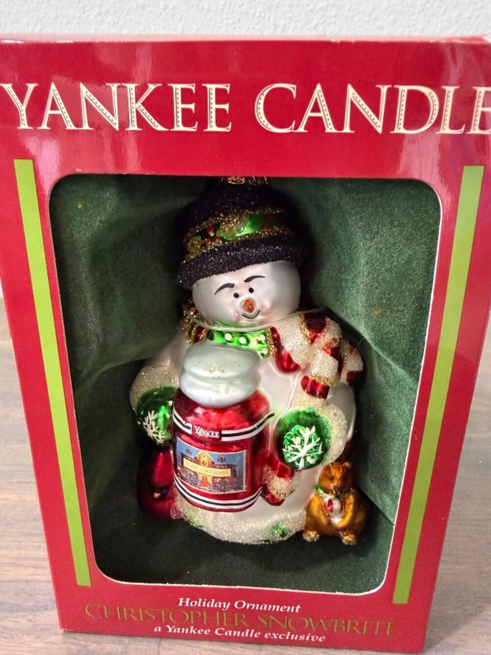 Yankee Candle Blown Glass Snowman Christmas Ornament New in Box